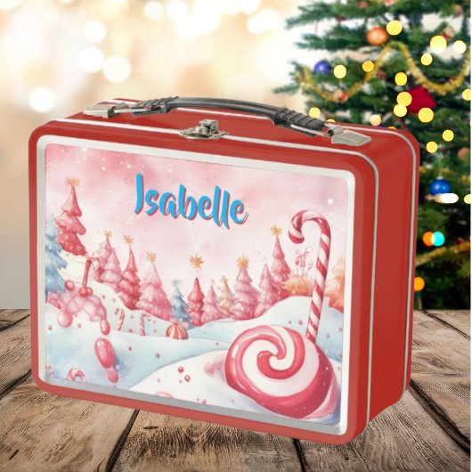 Joli Sucre de canne Enfants Noël Métal Lunchbox