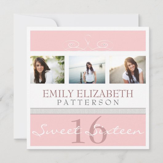 Joli Swirl Photo Collage Sweet 16 Invitation (Devant)