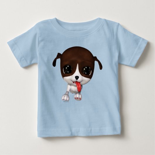 Joli T-shirt bébé bleu Chiot en caricature (Devant)