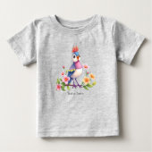 Joli T-Shirt Bébé Fleur Oiseau Rose Bleu (Devant)