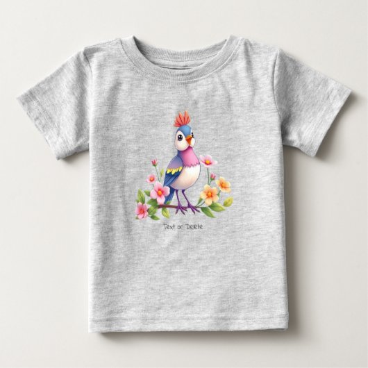 Joli T-Shirt Bébé Fleur Oiseau Rose Bleu (Devant)
