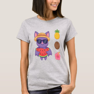 Joli T-Shirt Chauve-Souris Tropicale Pastèque Plag