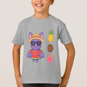 Joli T-Shirt Chauve-Souris Tropicale Pastèque Plag