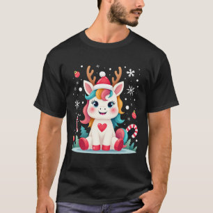 Joli T-Shirt de Noël Filles Femmes Xmas Licorne Ce