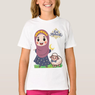 Joli T-Shirt Eid Mubarak Fille au Mouton Islamique