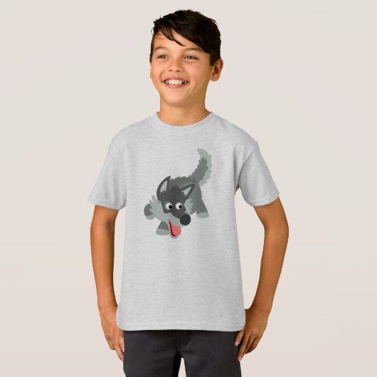 Joli T-shirt Enfants Wolf Cartoon Curieux (Devant entier)