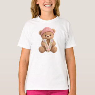 Joli T-Shirt Fille à l'Ours en Peluche avec Initia