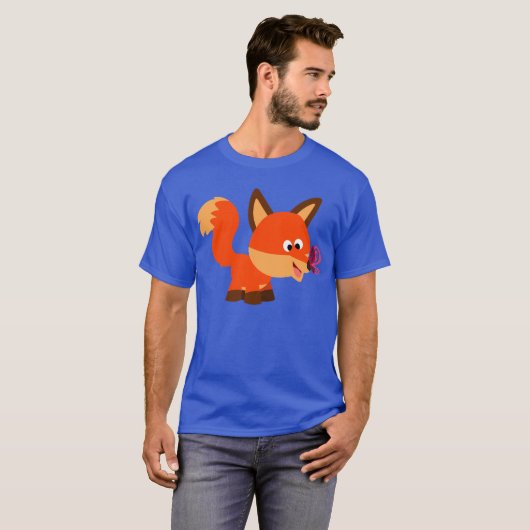 Joli T-shirt Fox Cartoon Et Papillon (Devant entier)