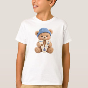 Joli T-Shirt Garçon Marin avec Ourson Lettré