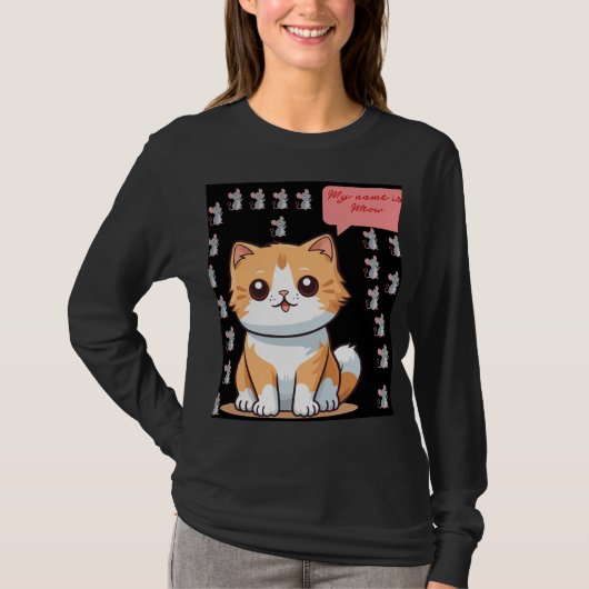 Joli T-shirt graphique avec un chat de dessin anim (Devant)