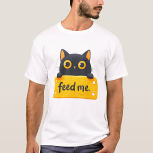 Joli T-Shirt Graphique "Nourris-Moi" Chat Affamé