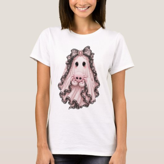 Joli T-Shirt Halloween Fantôme Araignée Rose | Coq (Devant)