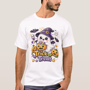 Joli T-Shirt Halloween Fantôme Mignon 'Trick or Tr