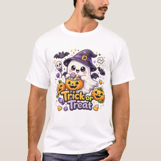 Joli T-Shirt Halloween Fantôme Mignon 'Trick or Tr