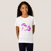 Joli T-Shirt Licorne Rayé Violet et Rose