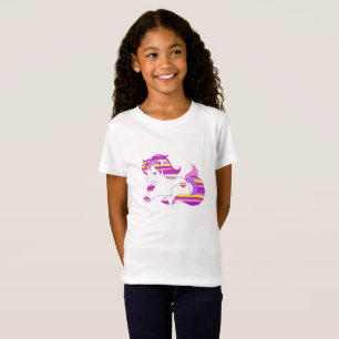 Joli T-Shirt Licorne Rayé Violet et Rose
