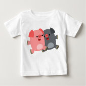 Joli T-shirt noir et blanc, cochons de dessin (Devant)