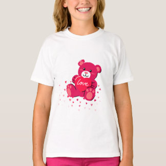 Joli T-Shirt Rose Ours en Peluche Amour Filles