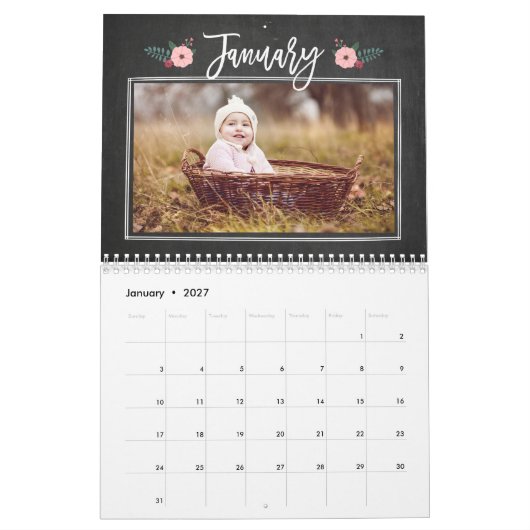 Joli tableau de bord Calendrier photo personnalisé (Jan 2027)