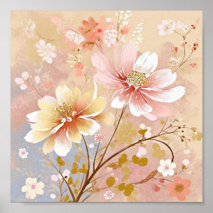 Joli tableau de fleurs rose et jaune