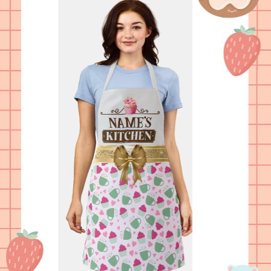 Joli tablier à motif de théière et de cupcake