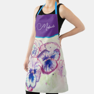 Joli tablier aquarelle violet pensée floral pastel