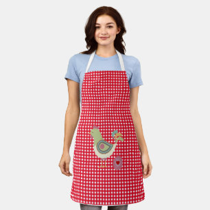 Joli tablier rouge En vichy poulet
