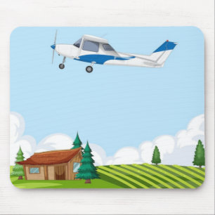 Joli Tapis de Souris Avion de Dessin Animé Paysage