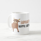 Joli Taureau Cartoon Anniversaire Mug de café (Devant gauche)
