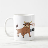 Joli Taureau Cartoon Anniversaire Mug de café (Gauche)