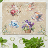 Joli Teacup Teapot Serviette Damas Floral Pansies (Plié)