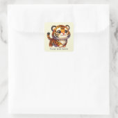 Joli tigre bébé ajouter texte Carré Sticker (Sac)