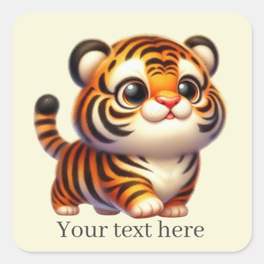 Joli tigre bébé ajouter texte Carré Sticker (Devant)