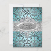 Joli Turquoise & Argent Damask Sweet 16 Invitation (Devant)