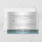Joli Turquoise & Argent Damask Sweet 16 RSVP (Dos)