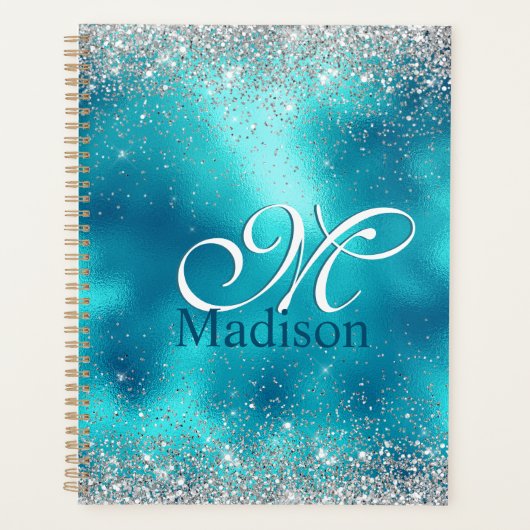 Joli turquoise argent faux parties scintillant mon (Devant)