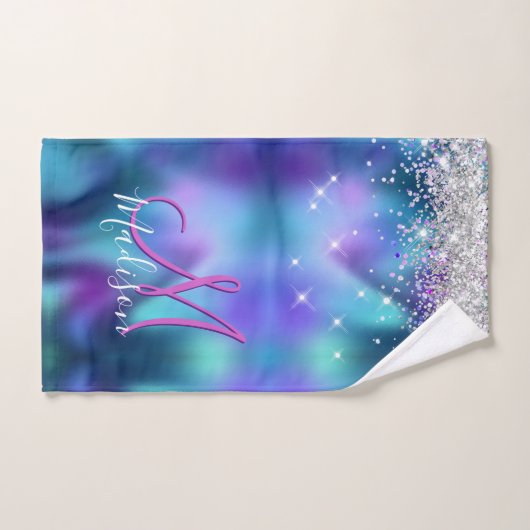 Joli turquoise violet faux parties scintillant mon (Serviette à main)