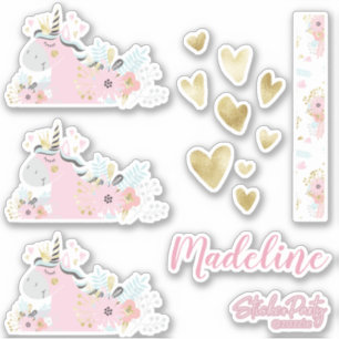 Joli Unicorn Coeur Floral Sticker personnalisé