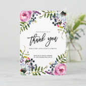 Joli violet Fleurs Mariage Carte de remerciements (Debout devant)