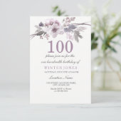 Joli Violet Floral 100e anniversaire Invitation de (Debout devant)