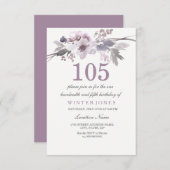 Joli Violet Floral 105e anniversaire Invitation de (Devant / Derrière)