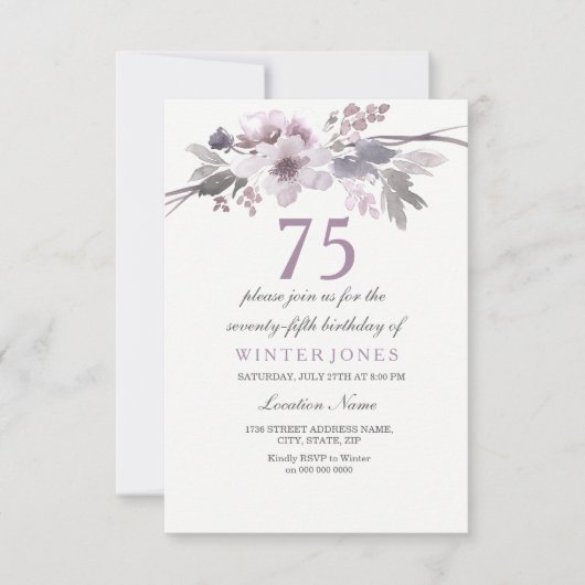 Joli violet floral 75e anniversaire Invitation de (Devant)