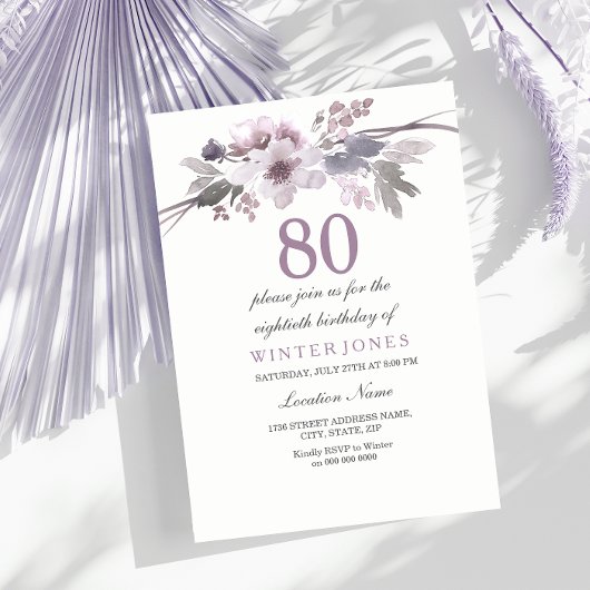 Joli violet floral 80e anniversaire Invitation de 