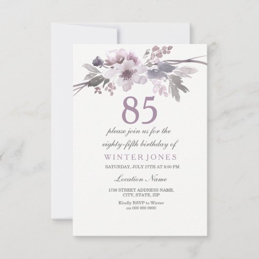 Joli violet floral 85e anniversaire Invitation de  (Devant)