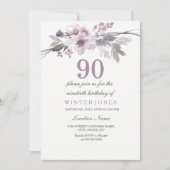 Joli violet floral 90e anniversaire Invitation de  (Devant)