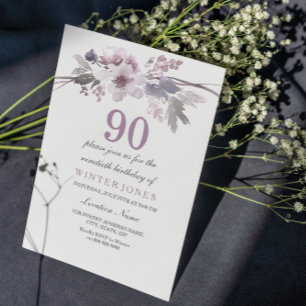 Joli violet floral 90e anniversaire Invitation de 
