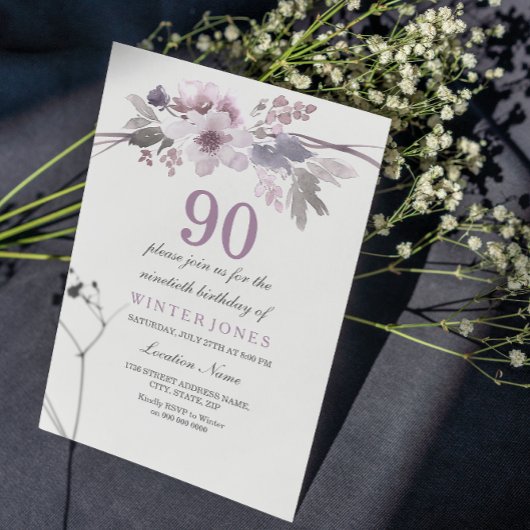 Joli violet floral 90e anniversaire Invitation de 