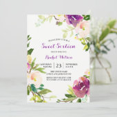 Joli violet Floral Sweet 16 Invitation (Debout devant)