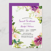 Joli violet Floral Sweet 16 Invitation (Devant / Derrière)