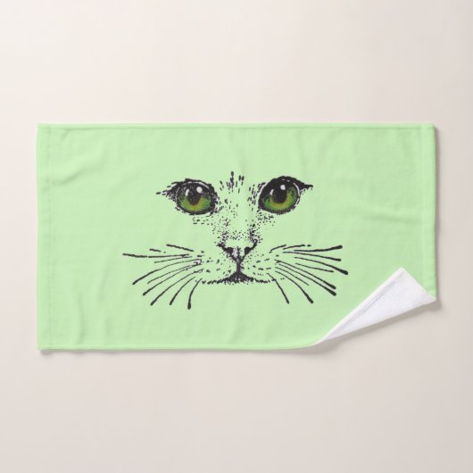 Joli visage de chat noir dessin yeux verts (Serviette à main)